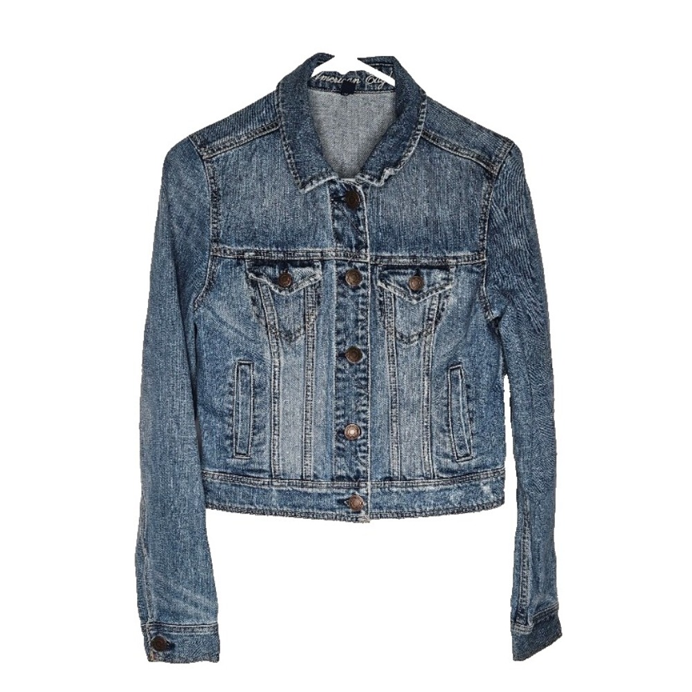 American Eagle Womens M Cropped Denim Jacket Y2K Western Streetwear Trucker